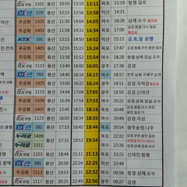 용산역 Ktx기차열차시간표 : 네이버 블로그